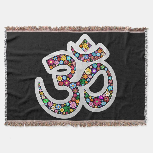 Namaste Floral Symbol Art Throw Blanket (Front)