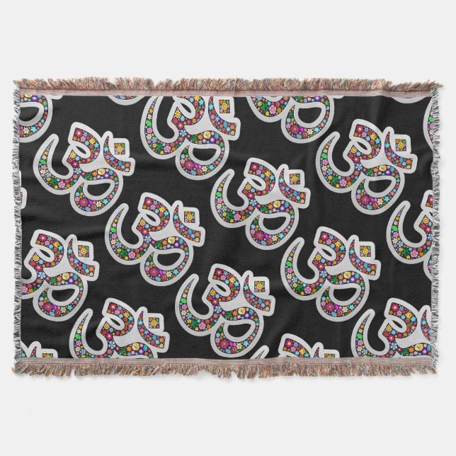 Namaste Floral Symbol Art Throw Blanket (Front)