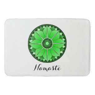 NAMASTE Flower Spiritual Green Lotus Mandala White Bath Mat
