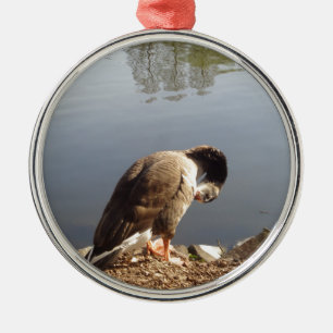 Namaste Goose bows head, Nature, Wildlife, Birds Metal Tree Decoration