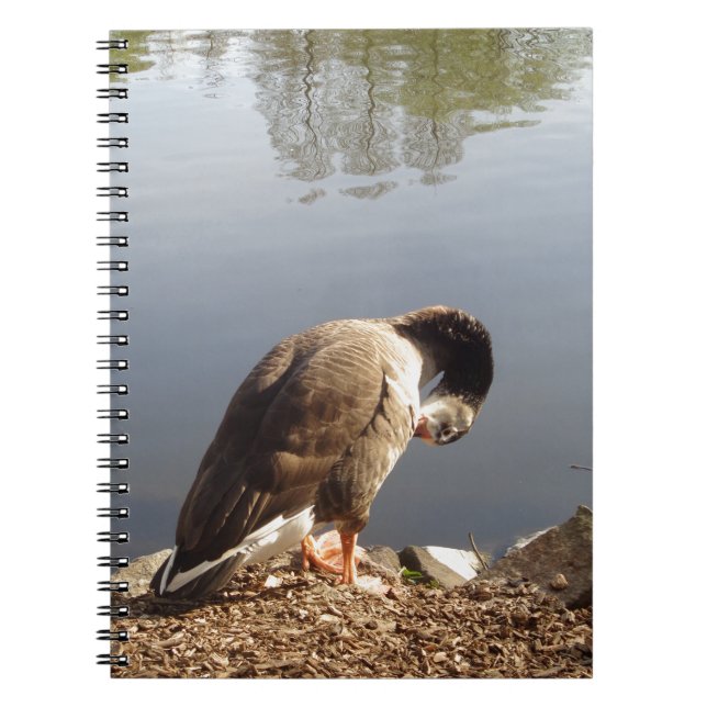 Namaste Goose bows head, Nature, Wildlife, Birds Spiral Notebook (Front)