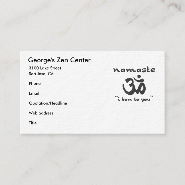 Namaste - I bow to you Business Card (Front)