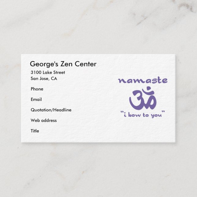 Namaste - I bow to you Business Card (Front)