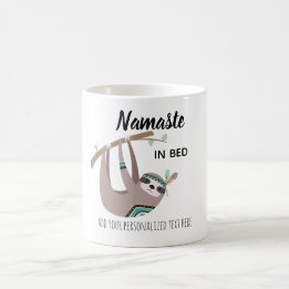 NAMASTE IN BED Funny SLOTH Yoga MUG Personalised