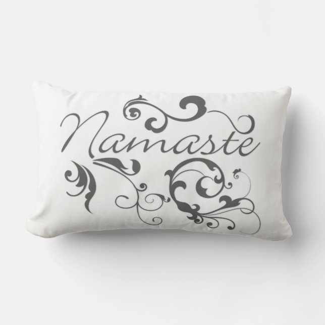 Namaste in dark grey swirls lumbar cushion (Front)