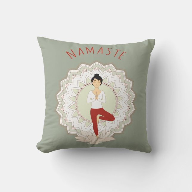 Namaste in Tree Pose - Yoga Asana pillow (Front)