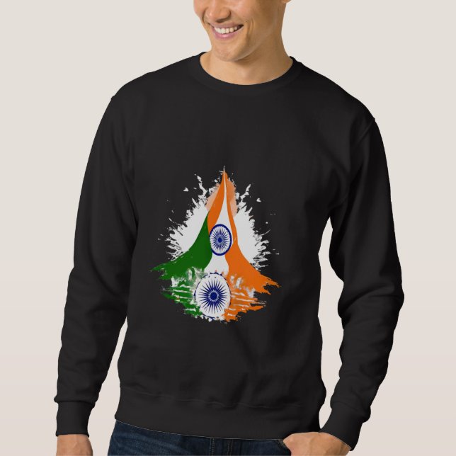 Namaste Indian Welcome Posture in Flag Colours Sweatshirt (Front)