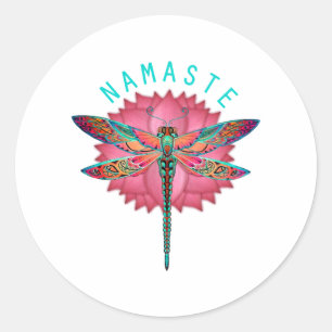 Namaste Lotus Dragonfly Yoga Classic Round Sticker