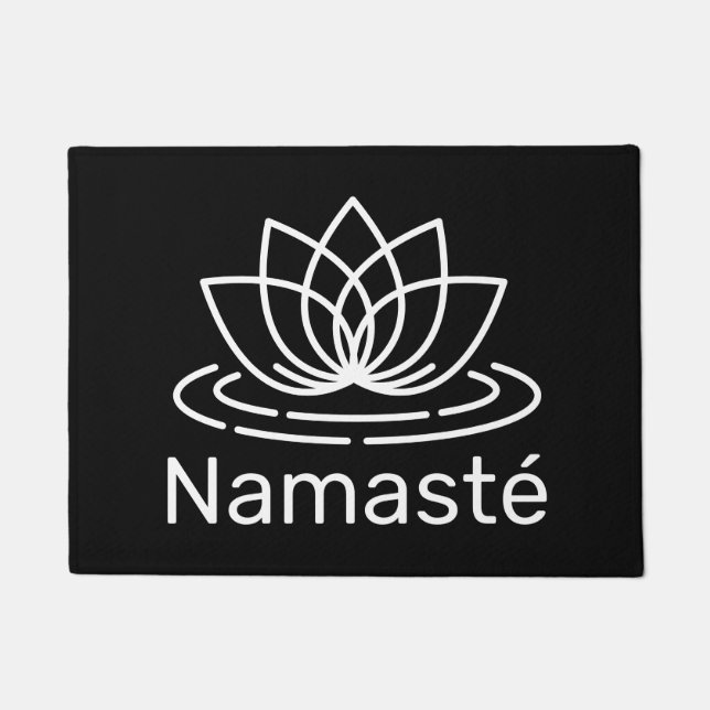 Namasté lotus flower modern black & white welcome doormat (Front)