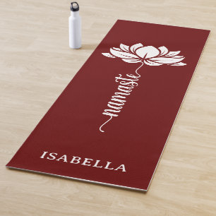 Namaste Lotus Flower Modern Burgundy Custom Name Yoga Mat