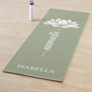 Namaste Lotus Flower Modern Green Custom Name Yoga Mat