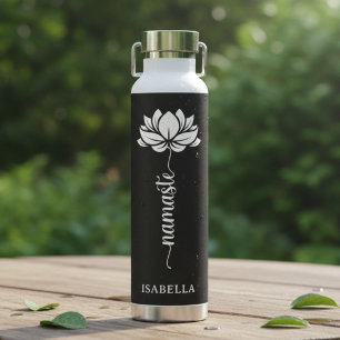 Namaste Lotus Flower Modern Personalised Name Water Bottle