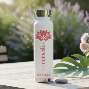 Namaste Lotus Flower Modern Personalised Name Water Bottle