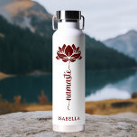 Namaste Lotus Flower Modern Personalised Name Water Bottle<br><div class="desc">Namaste Burgundy Lotus Flower Modern Personalised Name Sports Fitness Yoga Stainless Steel Water Bottle features a burgundy lotus flower with the text "namaste" in modern hand lettered calligraphy script and personalised with your name. Perfect gift for friends and family for birthday, Christmas, Mother's Day, best friends, yoga lovers, fitness and...</div>