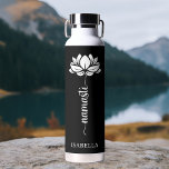 Namaste Lotus Flower Modern Personalised Name Water Bottle<br><div class="desc">Namaste Lotus Flower Modern Personalised Name Sports Fitness Yoga Stainless Steel Water Bottle features a lotus flower with the text "namaste" in modern hand lettered calligraphy script and personalised with your name. Perfect gift for friends and family for birthday, Christmas, Mother's Day, best friends, yoga lovers, fitness and sports. Designed...</div>