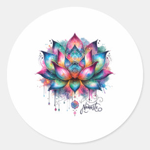Namaste Lotus Flower Spiritual Energy Zen Yoga Wat Classic Round Sticker