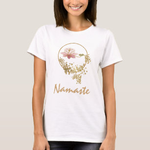 *~* NAMASTE Lotus Gold Glitter Zen Women White T-Shirt