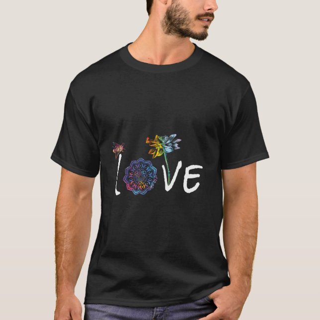 Namaste Love Lotus Flower Bee Peace Meditation Yog T-Shirt (Front)