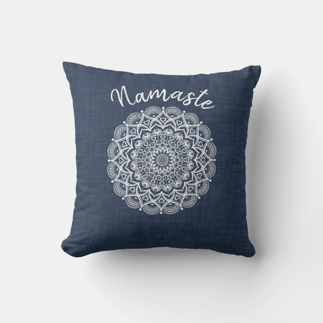 Namaste Mandala Navy Blue Modern Cushion (Front)