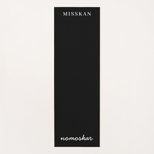 Namaste Modern Name Spiritual Meditation Black Yoga Mat (Front)