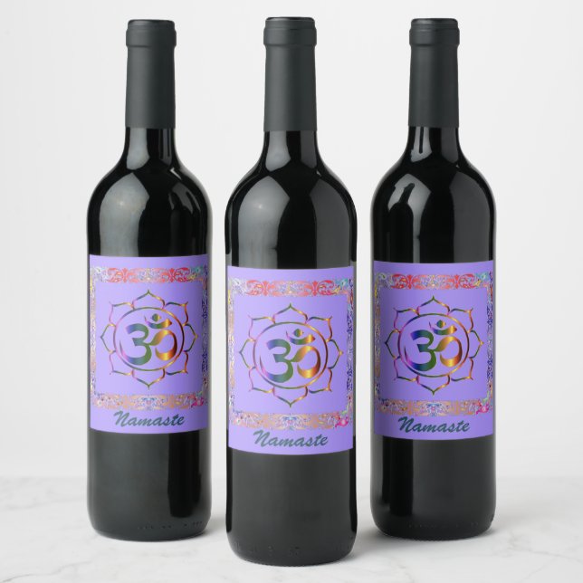 Namaste Om Lotus Rainbow Vintage  Wine Label (Bottles)