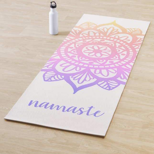 Namaste Pastel Purple Pink Mandala White Yoga Mat (In Situ)