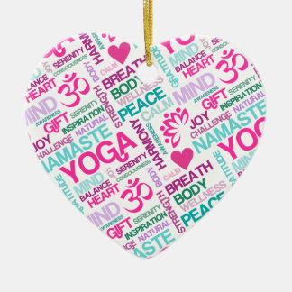 Namaste, Peace and Harmony Pink YOGA Pattern Ceramic Tree Decoration