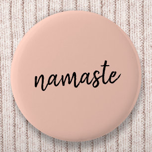 Namaste   Peachy Pink Modern Yoga Meditation 6 Cm Round Badge