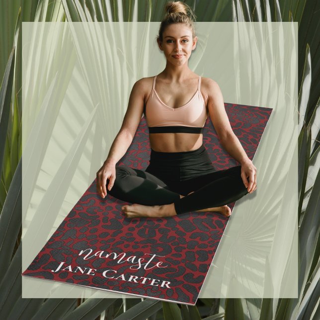 Namaste Personalise Elegant Red Black Leopard Yoga Mat (Creator Uploaded)