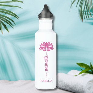 Namaste Pink Lotus Flower Modern Personalised Name 710 Ml Water Bottle