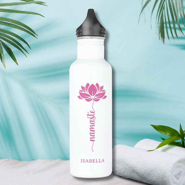 Namaste Pink Lotus Flower Modern Personalised Name 710 Ml Water Bottle (Creator Uploaded)