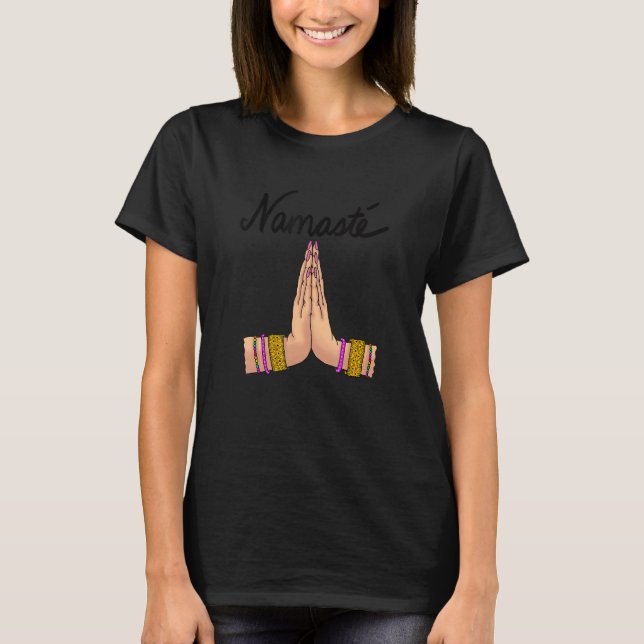 Namaste Praying Hands Cool Meditation Namaste T-Shirt (Front)