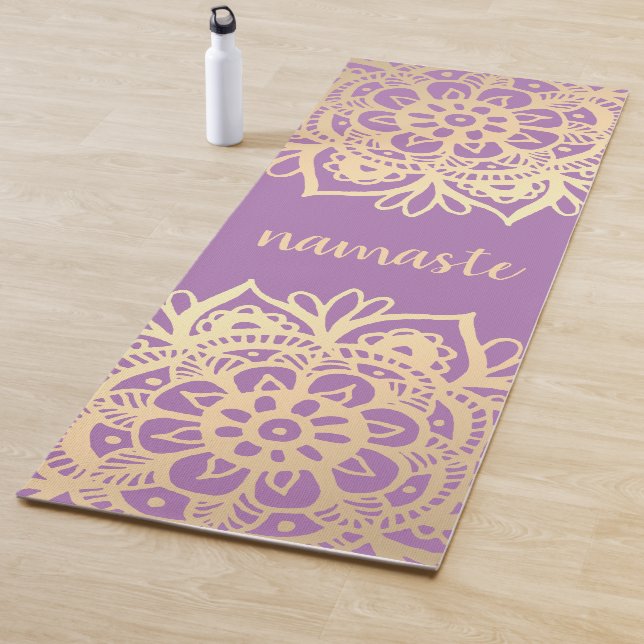 Namaste Purple and Gold Mandala Flowers Yoga Mat (In Situ)