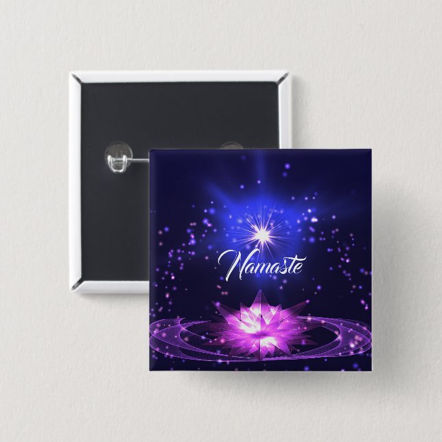 Namaste Quote Purple Crystal Lotus & Star 15 Cm Square Badge (Front & Back)