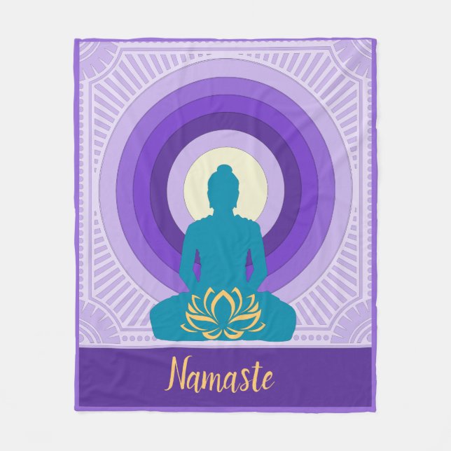 Namaste Quote Purple Zen Buddha Yoga Meditation Fleece Blanket (Front)