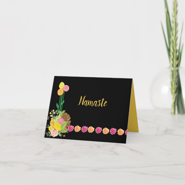 Namaste Quote Thank You Floral Roses Bouquet Card (Front)
