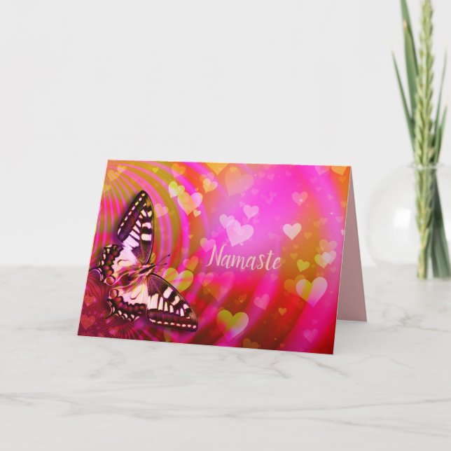 Namaste Quote Thank You Romantic Butterfly Hearts Card (Front)