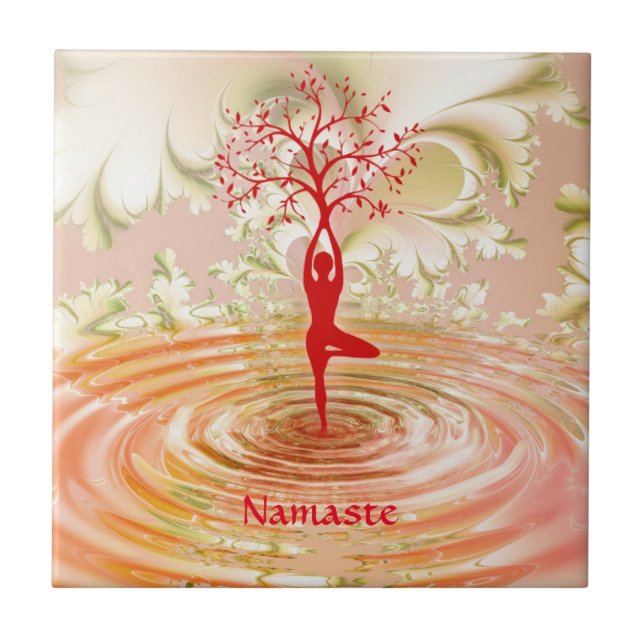 Namaste Quote Tree of Life Zen Yoga Tile (Front)