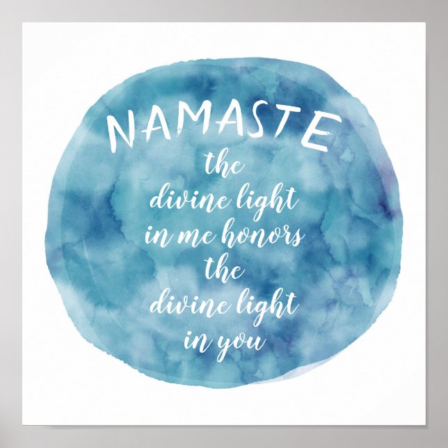 Namaste quote watercolor art blue and white poster (Front)