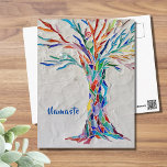 Namaste Rainbow Colors Tree of Life Postcard<br><div class="desc">This attractive postcard features a print of my Tree of Life mosaic. The original was made using many tiny pieces of brightly colored glass set into a pale gray grout. I have added the word Namaste but you can change this to another word or name to customize this card. Original...</div>