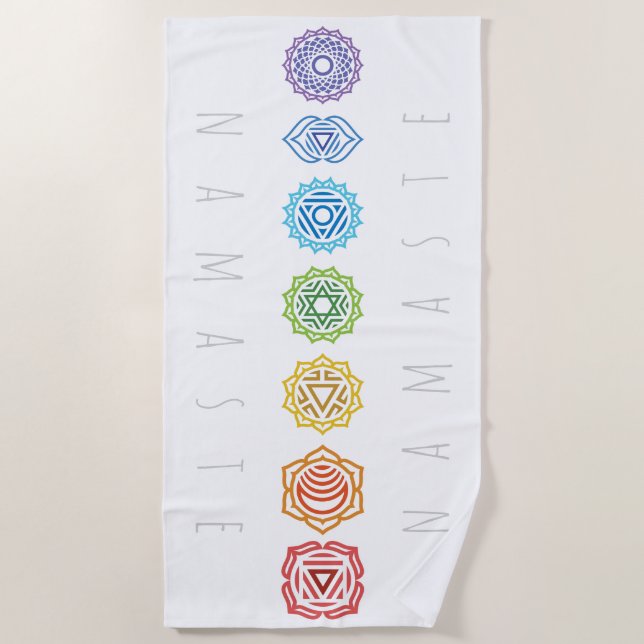 Namaste Rainbow Coloured Chakras Beach Towel (Front)