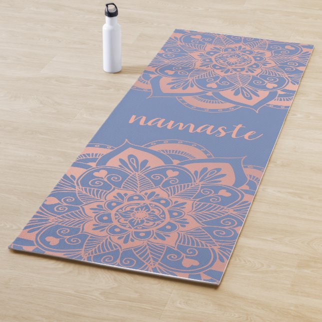 Namaste Rose Gold Mandala Flower Blue Yoga Mat (In Situ)