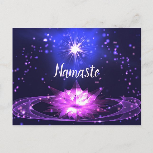 Namaste Spiritual Purple Crystal Lotus Stars Postcard (Front)
