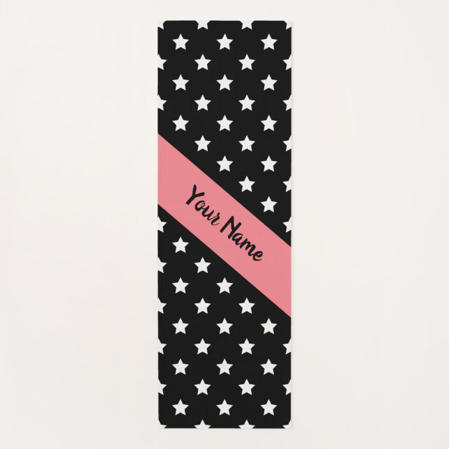 Namaste Stars Black and Pink with Custom Name Yoga Mat (Front)
