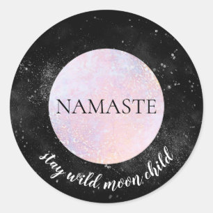 Namaste Stay Wild Moon Child Pink Full Moon Yoga Classic Round Sticker