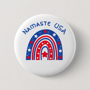 Namaste USA Patriotic Rainbow  6 Cm Round Badge