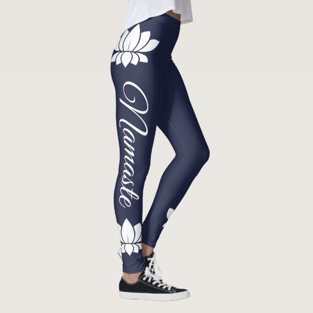 Namaste White Lotus Flower Yoga Leggings (Right)