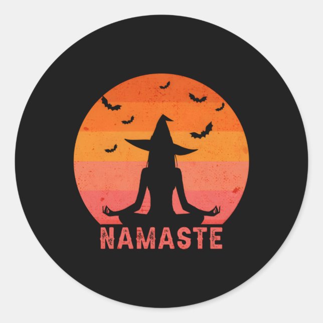 Namaste Witches Halloween Yoga Witch Classic Round Sticker (Front)