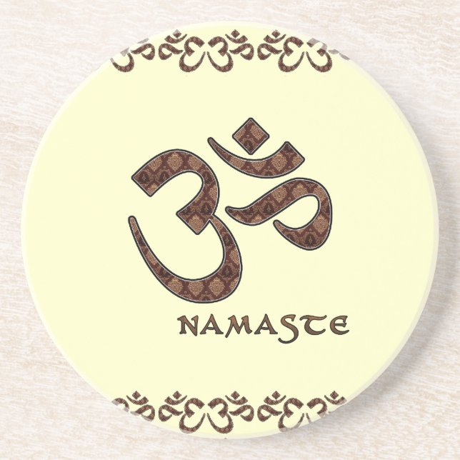 Namaste with Om Symbol Brown and Cream Coaster (Front)