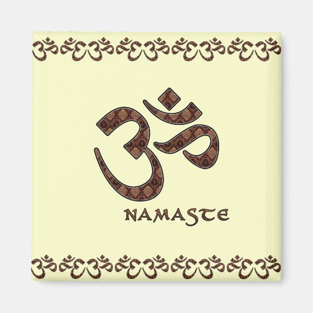Namaste with Om Symbol Brown and Cream Magnet (Front)